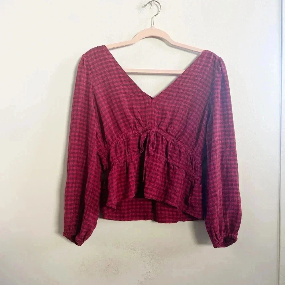 Madewell‎ pink plaid blouse small